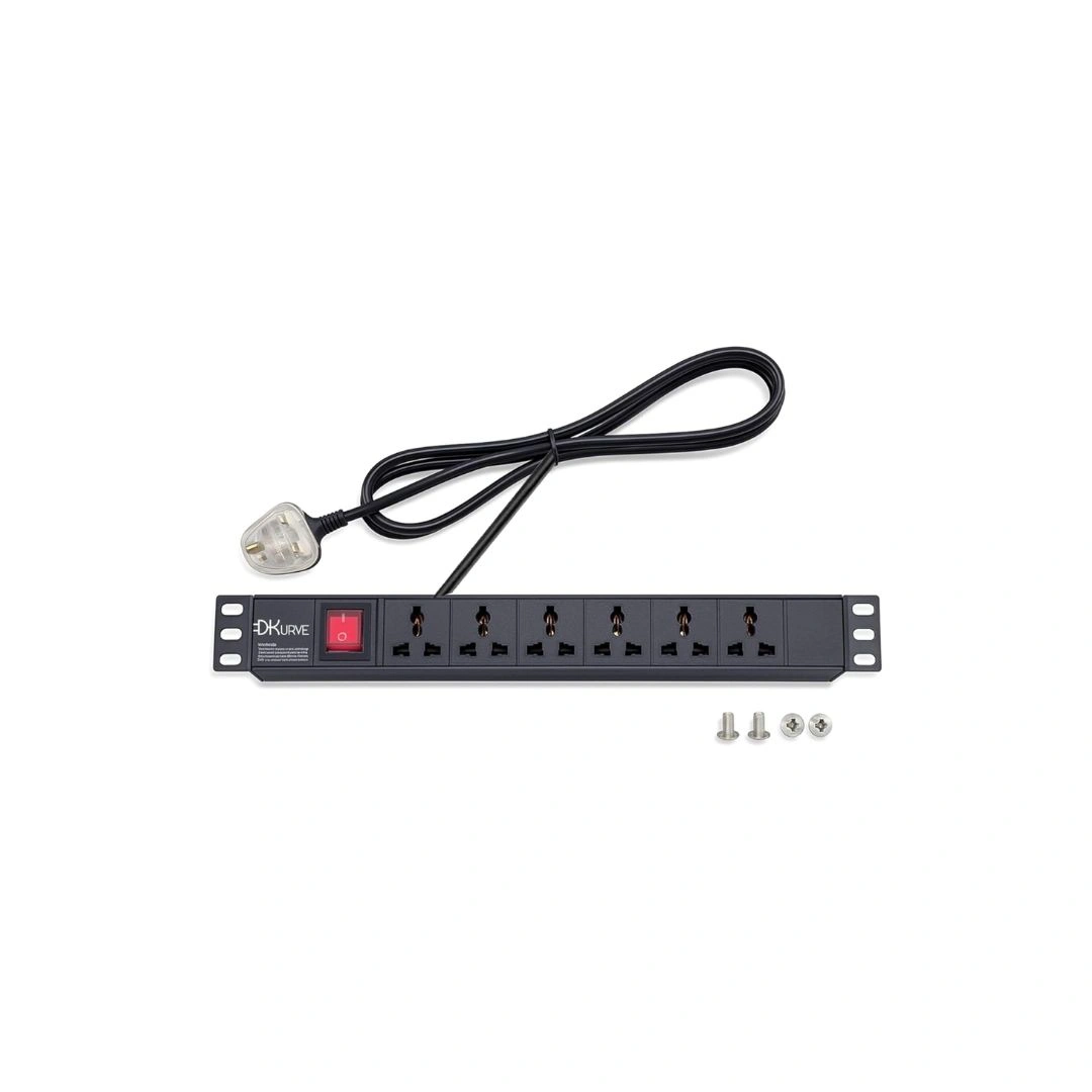 6-Way Universal Socket Rack PDU – 19″ 1U Horizontal Power Distribution Unit with UK Plug
